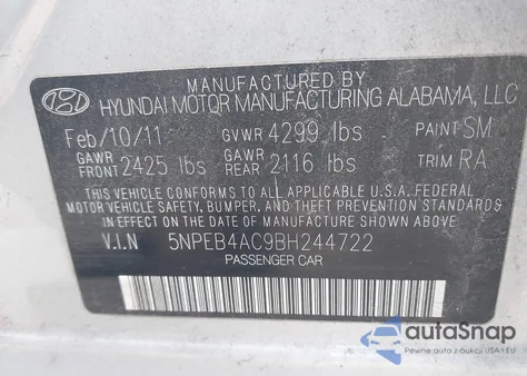 2011 Hyundai Sonata Gls из США, поврежденный, VIN 5NPEB4AC9BH244722